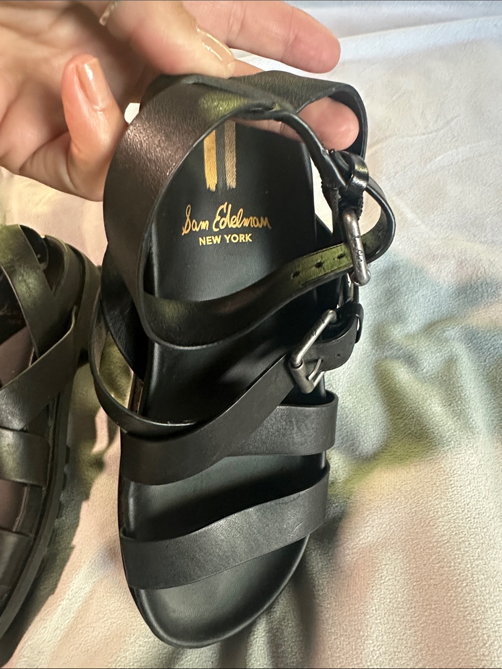 Sam Edelman Black Leather Strappy Buckle Sandal